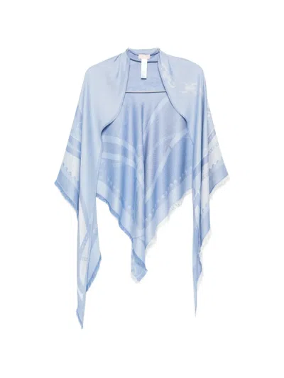 Liu •jo Fringe Printed Scarf In Blue