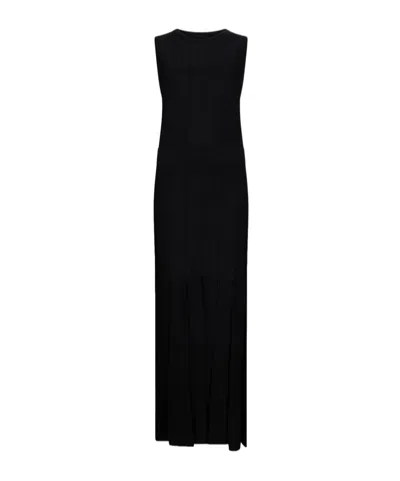 Liu •jo Fringed Knit Dress In Black