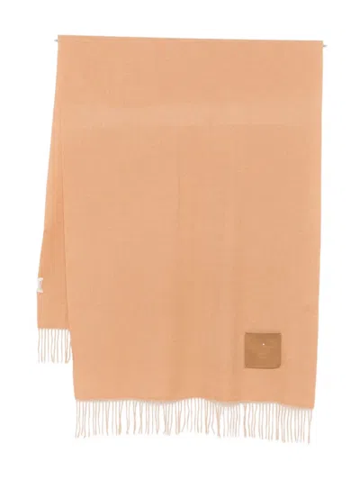 Liu •jo Fringed Logo-patch Scarf In Gold