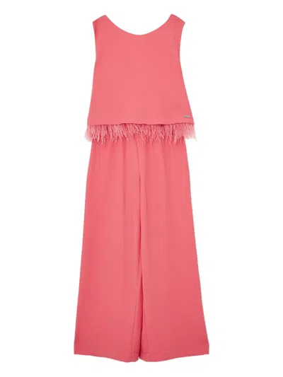 Liu •jo Kids' Fringed Top Jumpsuit In Red