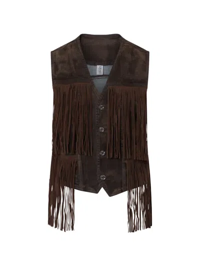 Liu •jo Fringed Vest In Flocked Fabric In Brown