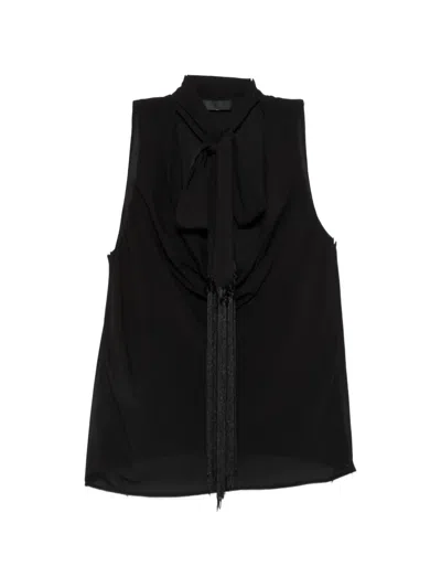 Liu •jo Fringe-detail Pussy-bow Top In Black