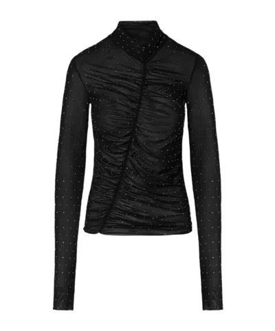 Liu •jo Full Rhinestone Tulle T-shirt In Black