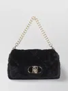 Liu •jo Fur Quilted Rectangular Chain Strap Bag In Black