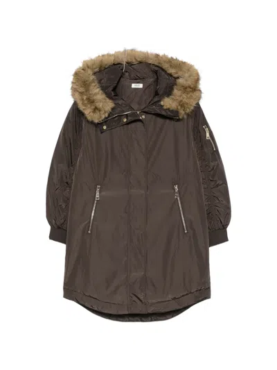 Liu •jo Fur-trim Zip-up Coat In Brown
