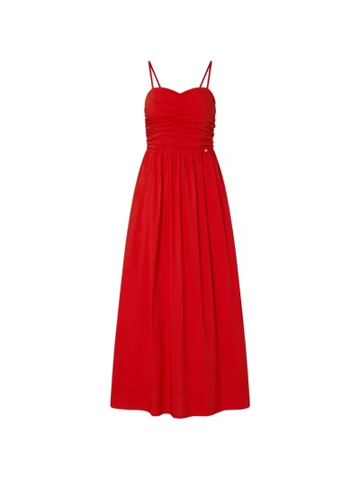 Liu •jo Gathered Poplin Dress In Red