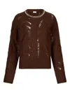 Liu •jo Gemstone-embellished Openwork Sweater In Brown