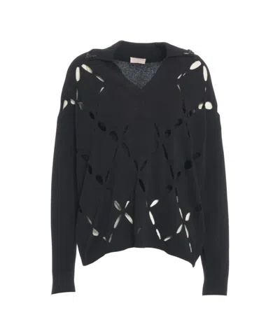 Liu •jo Geometric Cut-out Oversized Sweater In Black