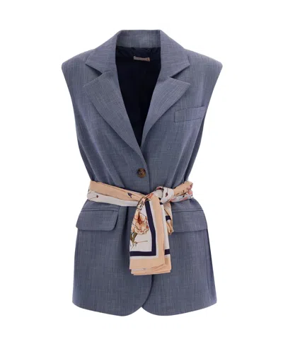 Liu •jo Gilet Con Foulard Blu Denim In Blue