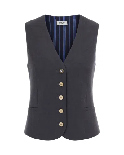 Liu •jo Tailored Grey Vest With V-neckline And Contrasting Back In Gray