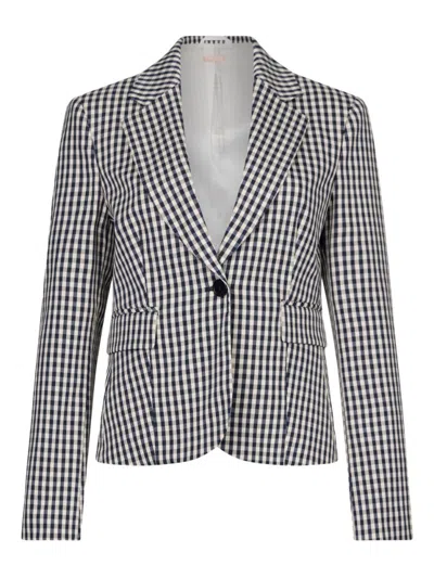 Liu •jo Liu Jo Gingham Pattern Fitted Jacket With Notched Lapel In White