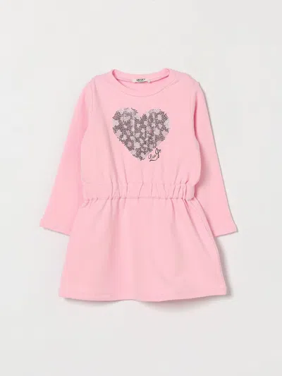 Liu •jo Kids' Liu Jo Girl's Heart Print Cotton Sweatshirt Dress With Rhinestone Logo In Pink