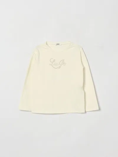 Liu •jo Kids' Liu Jo Girl's Long-sleeved Cotton T-shirt With Embroidered Logo And Rhinestones In White