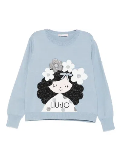 Liu •jo Girl-print Sweatshirt In Blue