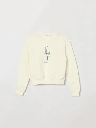 Liu •jo Kids' Liu Jo Girls' Cotton Crewneck Sweatshirt With Rhinestone Logo Embroidery In Neutral