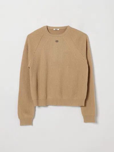 Liu •jo Kids' Liu Jo Girls' Wool-blend Crewneck Jumper With Metallic Logo In Beige