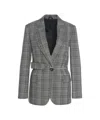 Liu •jo Glencheck Tailored Blazer With Chain Belt In Gray