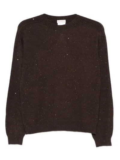 Liu •jo Glitter-detail Crew-neck Sweater In Brown