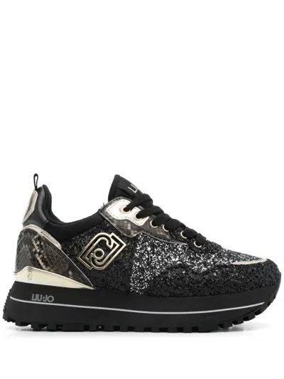 Liu •jo Glitter-detail Platform Sneakers In Schwarz