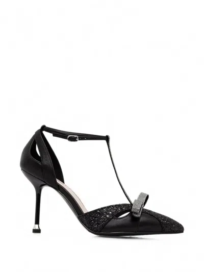 Liu •jo Glitter-effect Bow-detail Pumps In Black