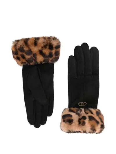 Liu •jo Leopard-print Cuff Gloves In Black