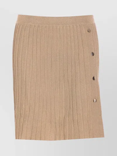 Liu •jo Gold Pleated Mini Skirt With Button Detailing In Beige
