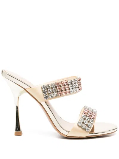Liu •jo Gold-tone Heel Mules With Rhinestones