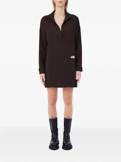 Liu •jo Gold-tone Hardware V-neck Dress In Brown