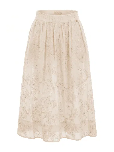 Liu •jo Midi Skirt With Tone-on-tone Floral Embroidery And Side Pockets In Brown