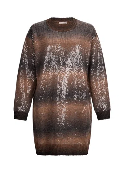 LIU •JO GRADIENT BROWN SEQUINED KNIT MINI DRESS