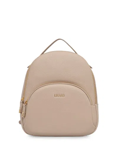 Liu •jo Grained Logo-plaque Backpack In Neutral