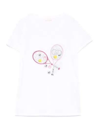 Liu •jo Crewneck Tennis Motif T-shirt In White