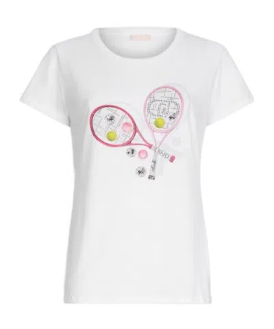 Liu •jo Crewneck Tennis Motif T-shirt In White