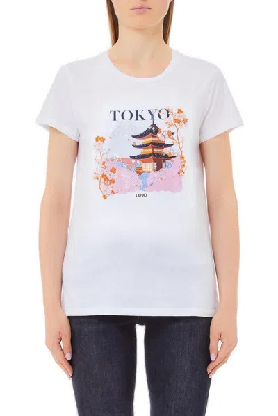 LIU •JO GRAPHIC PRINTED EMBELLISHED T-SHIRT