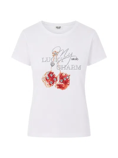 Liu •jo Graphic-print Rhinestone-embellished T-shirt In White