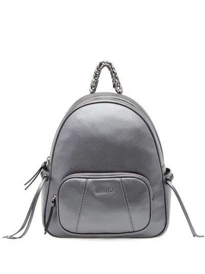 Liu •jo Gray Faux Leather Backpack In Grey