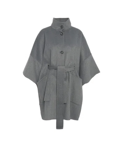 Liu •jo Gray Wool Coat With Waist Belt