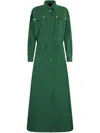 Liu •jo Green Long Dress In Cotton With Bottons And Pockets In Green