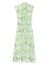 Liu •jo Green Pattern Cotton Chemisier Midi Dress In Khaki