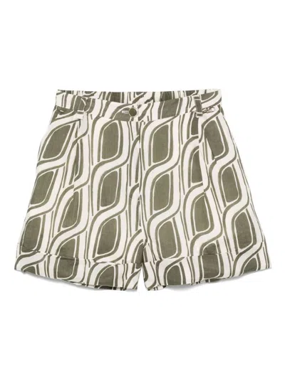 LIU •JO GREEN PATTERN RAMIE SHORTS