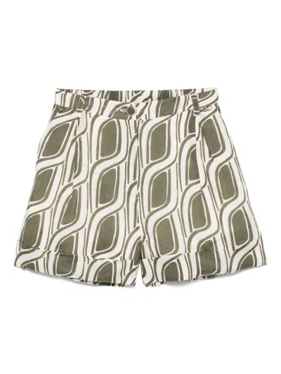 LIU •JO LIU JO GREEN PATTERN RAMIE SHORTS