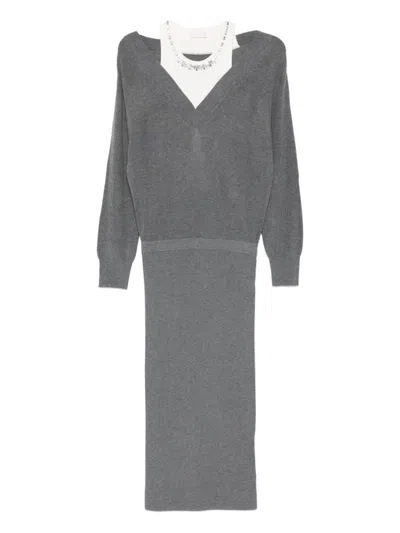LIU •JO LIU JO GREY KNITTED DRESS FEATURING A V-NECK