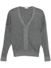 LIU •JO GREY LUREX SWEATER WITH A V-NECK