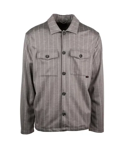 Liu •jo Grey Pinstripe Polyester-cotton Blend Knit Shirt In Gray