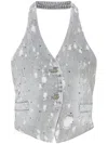 Liu •jo Rhinestone-embellished Denim Waistcoat In Grey