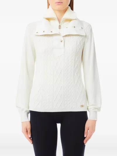 Liu •jo Half-fastening Balloon-sleeve Sweater In White