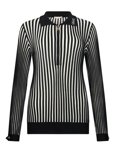 Liu •jo Half-zip Ribbed Top In Black