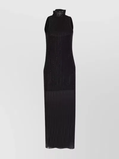 LIU •JO HALTER NECK BACKLESS DRESS WITH SHEER OVERLAY
