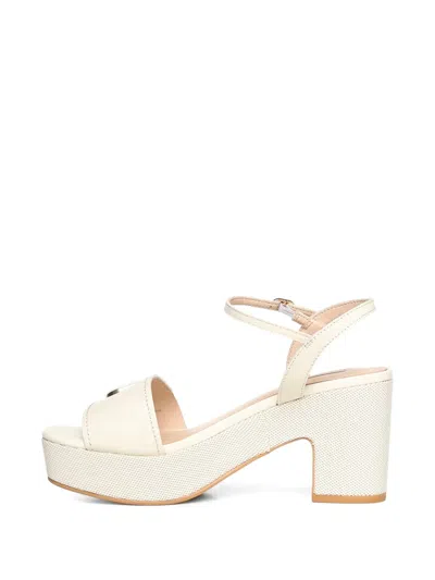 Liu •jo Harper Logo-plaque Leather Heeled Sandals In White