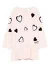 Liu •jo Heart-embellished Flared Knitted Dress In Pink